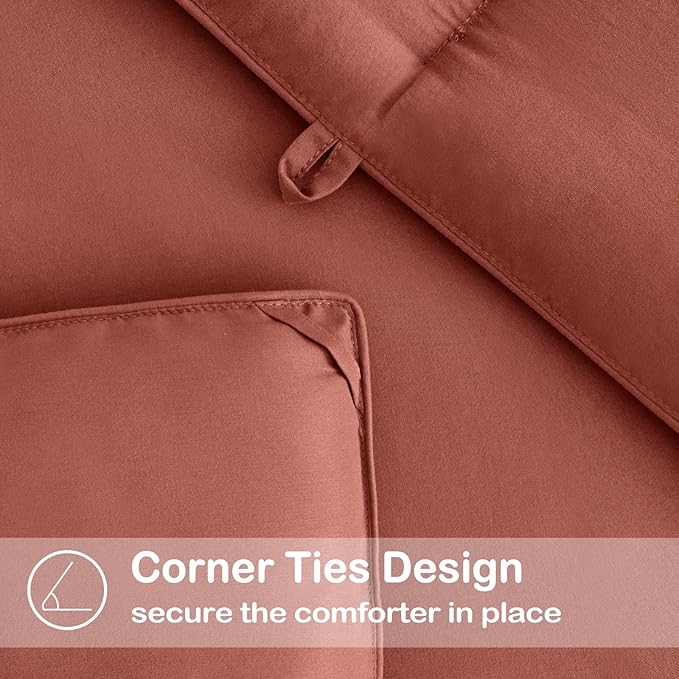 EASELAND Twin Size Down Alternative Comforter - Quilted Duvet Insert for All Seasons, Soft Lightweight with Corner Tabs, Summer Winter Warm Bedding, Terracotta 64×88 Inches