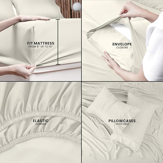 Utopia Bedding Full Sheet Set – 4 Piece Bed Sheets for Full Size Bed, Soft and Breathable Microfiber, Includes 1 Fitted Sheet, 1 Flat Sheet and 2 Pillowcases (Ivory)