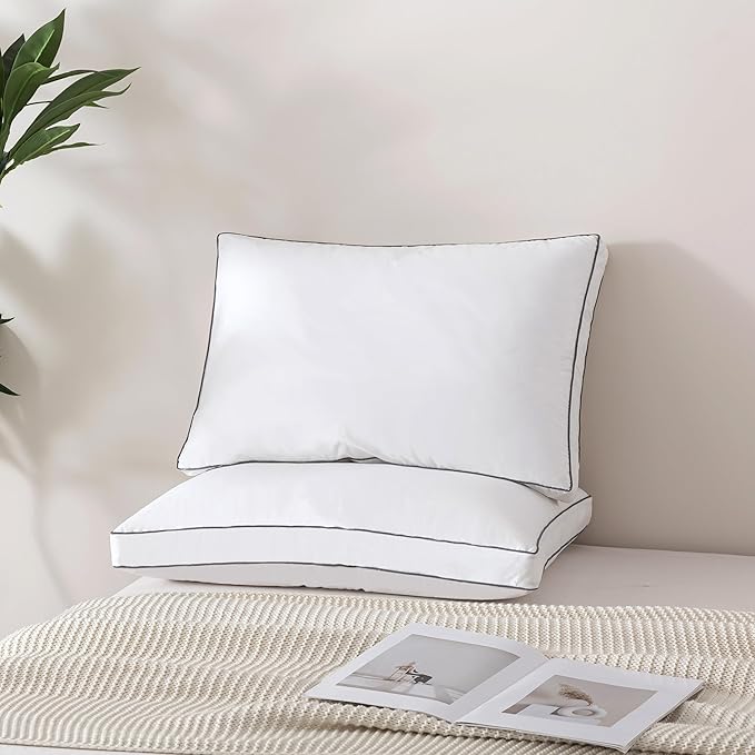 ELNIDO QUEEN Goose Feather Down Pillows King Size Set of 2，Luxury Hotel Collection Bed Pillows for Sleeping， Down Surrounded Pillows 2 Pack, Soft ＆ Fluffy for Side, Back Sleepers 20x36 in