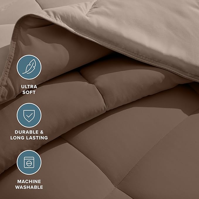 Bare Home Full Comforter - Reversible Colors - Goose Down Alternative - Ultra-Soft - Premium 1800 Series - All Season Warmth - Bedding Comforter (Full, Cocoa/Taupe)