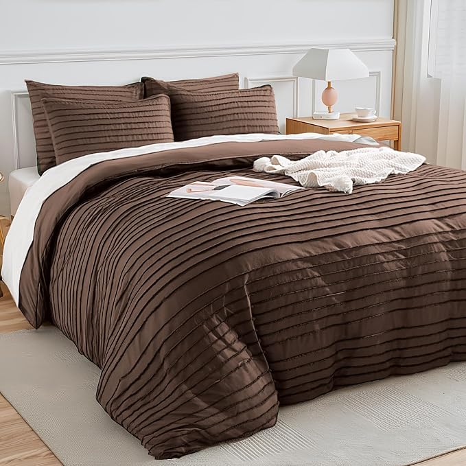 NEXHOME PRO Duvet Cover Full Size, Blue 3 Pieces Boho Tufted Duvet Cover Set, Soft and Lightweight Microfiber Comforter Cover Set for All Season(Dark Brown,80 x 90)-No Comforter