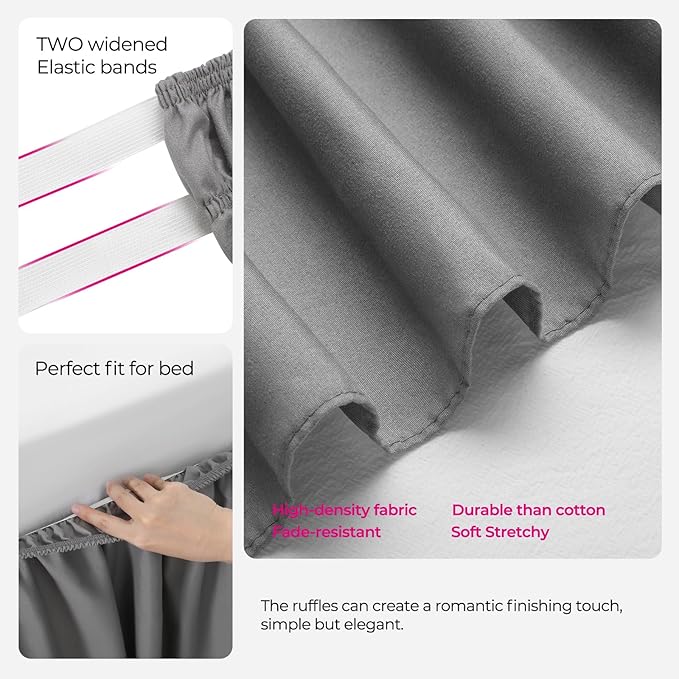 RIMELA Grey Queen Bed Skirt 18 Inch Drop,Elastic Bed Skirts Queen Size Dust Ruffle, Light Gray Bedskirt for Adjustable Bed Base Solid Wrinkle and Fade Resistant Silky Luxurious Fabric Machine Washable