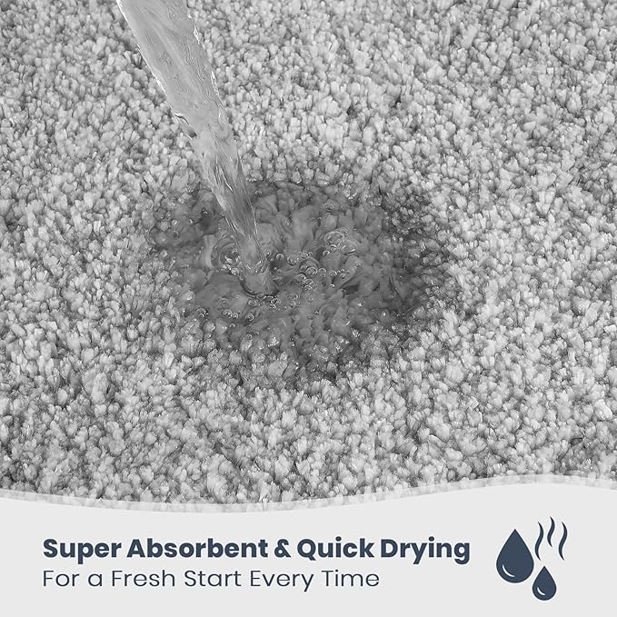 PURRUGS Bathroom Rug Non-Slip Machine Washable 24" x 36", Super Absorbent and Quick Dry Shaggy Microfiber Bath Mat, Extra Soft and Plush Bath Rug for Bathtub, Shower and Sink, Light Grey