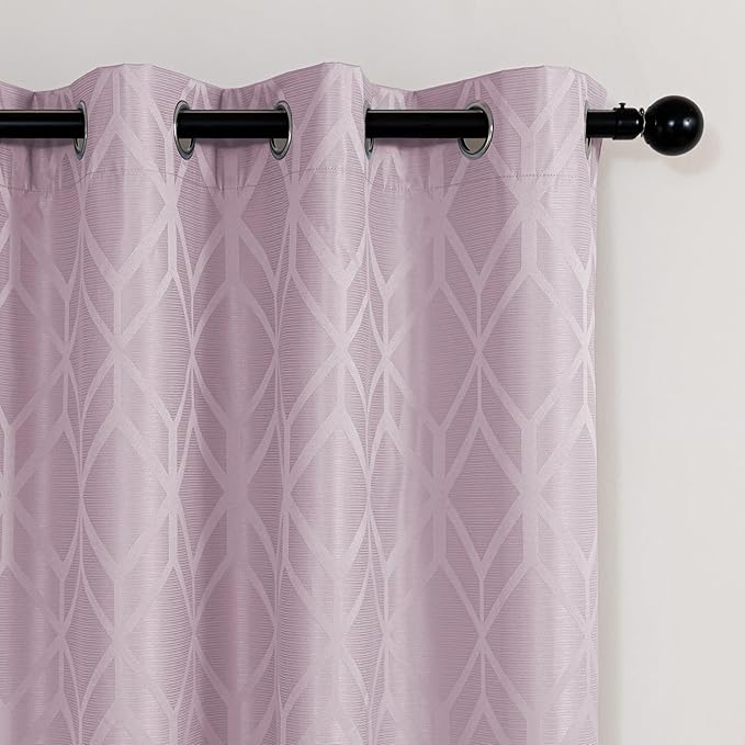 Amazon Basics Jacquard 2-Piece 100% Blackout Curtains, Living Room and Bedroom Drapes, Thermal Insulated Window Treatment, 52"x63", Pink