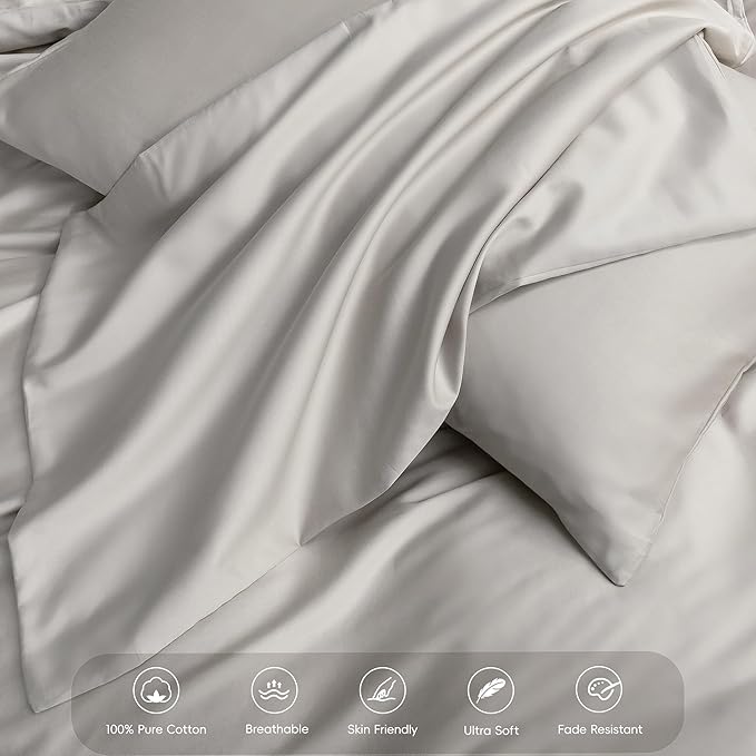 MooMee Duvet Cover Set 100% Extra Long Staple Cotton 600 Thread Count Silky Sateen Smooth Luxury Soft Breathable Durable Hotel Quality Bedding, 3 Pieces (Pastel Purple, King 104"x90")