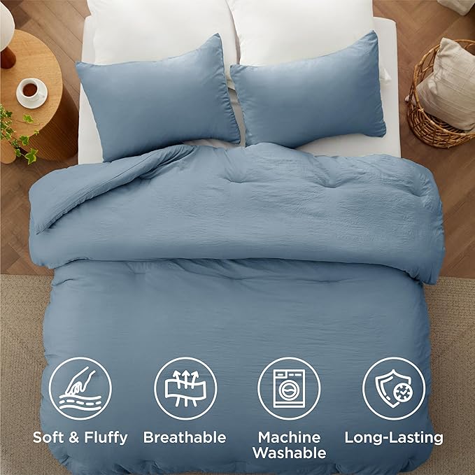Bedsure Oversized King Size Comforter Set, Grayish Blue Soft Prewashed Bedding for All Seasons, 3 Pieces GentleSoft™ Bed Set, 1 Lightweight Comforter (120"x98") and 2 Pillowcases (20"x36")
