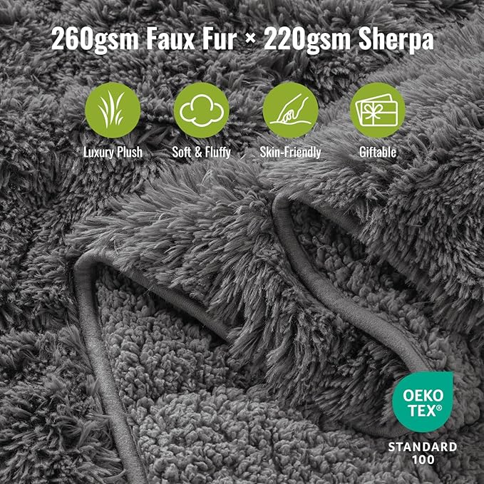 Uttermara Weighted Blanket Queen Size 15 Pounds for Adults, Sherpa Faux Fur Heavy Blanket for Couch Bed, Super Soft Plush Fleece & Cozy Sherpa Reverse, Luxury Long Fur Throw Blankets, 60" x 80", Gray