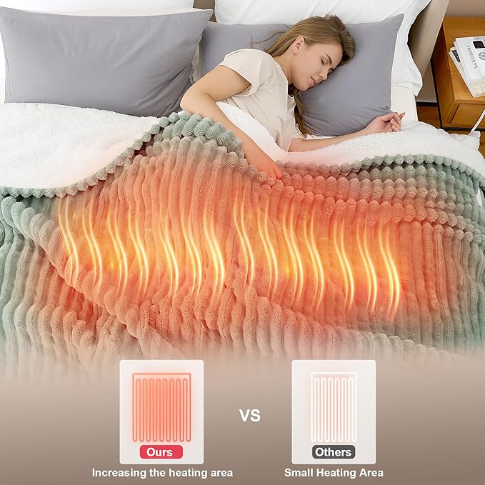 Hansleep Heated Blanket Electric Blanket Throw, Heating Blanket with 9 Heating Levels and 10-Hour Timer Auto Shut Off, Washable Soft Warm Winter Blanket, 50 x 60 Inches, Green