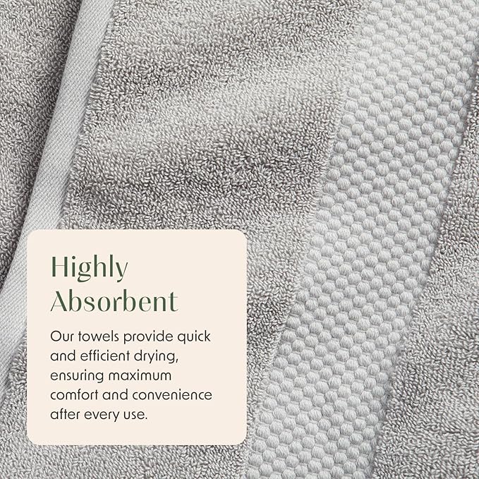 Springtree Home Grey Bath Towels Set of 6 | Classic Hotel Bath Towels | 100% Combed Cotton | Absorbent Quick-Dry Gray Towels for Bathroom | Oeko-TEX® Standard 100 Cotton | Cynewski Collection - Grey