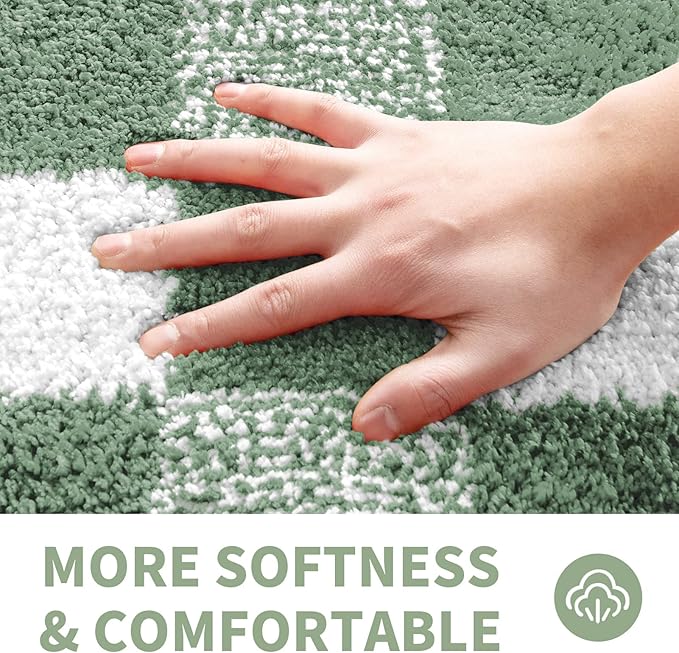CozeCube Checkered Bath mats for Bathroom Non Slip, Plush Shaggy Bath Rugs for Bathroom Washable, Buffalo Plaid Bath mat, Sage Green, 36" x 24"