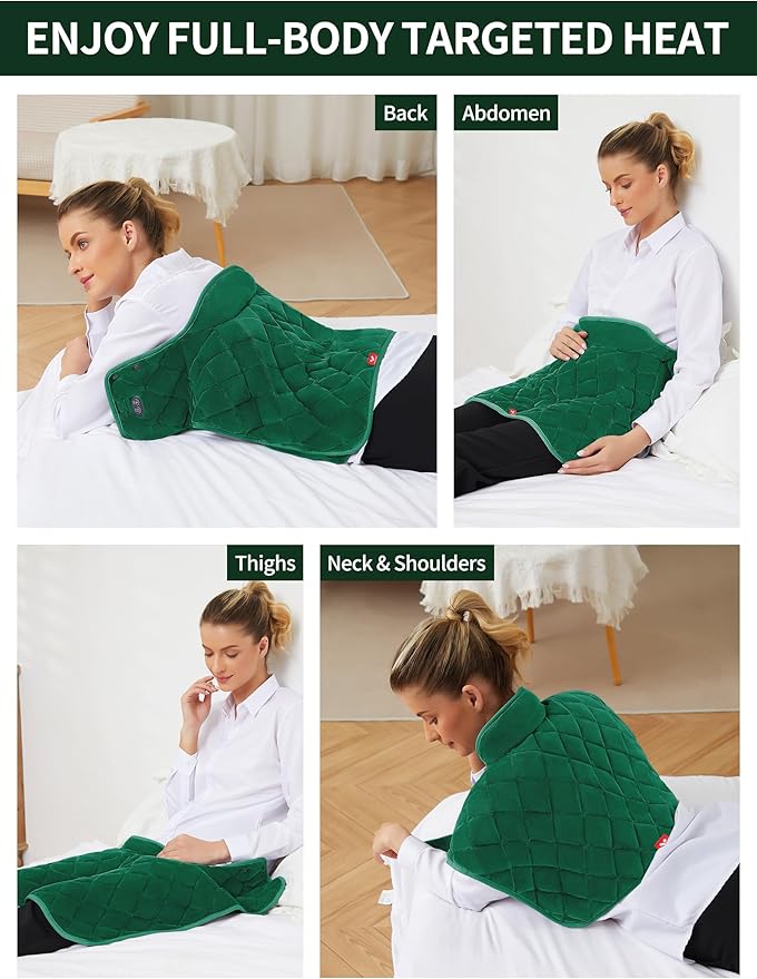 Vofuoti Heating Pad for Neck and Shoulders, Portable Cordless Heating Pad with Massager and Battery, Weighted Electric Heated Neck Shoulder Wrap, 16'' x 22'', 2.2lbs