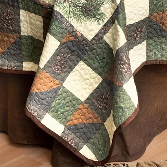 BLACK FOREST DECOR Woodland Pinecones Quilt Bed Set - King, Rustic Lodge Pinecone Quilt Bedding - 110" x 96"