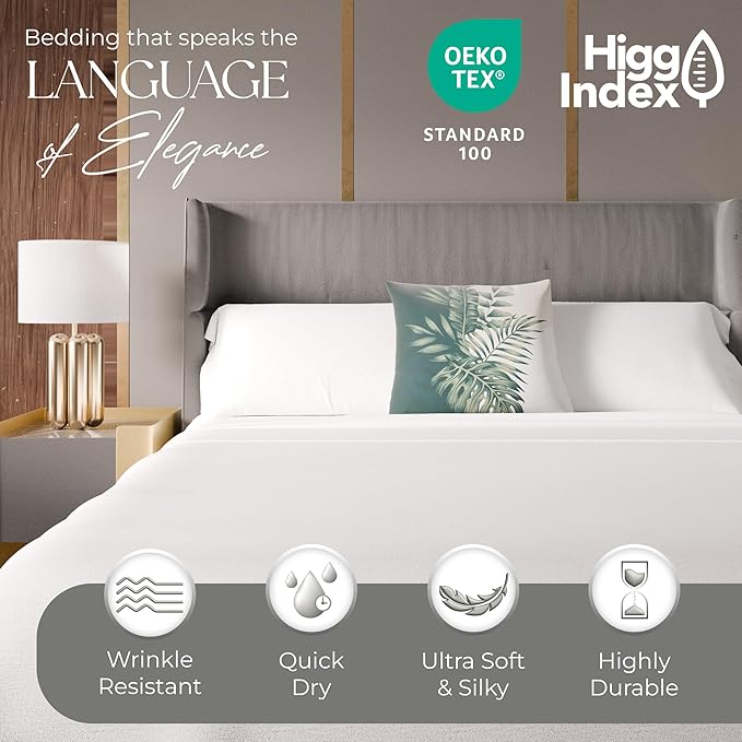 SUPREME ELEGANCE 1200 Thread Count King White Sheet Set, Hotel Luxury Cotton Rich Ultra Soft Sateen Sheets, Easy Care Bed Sheet Set with Deep Pocket (1 Flat Sheet, 1 Fitted Sheet & 2 Pillowcases)