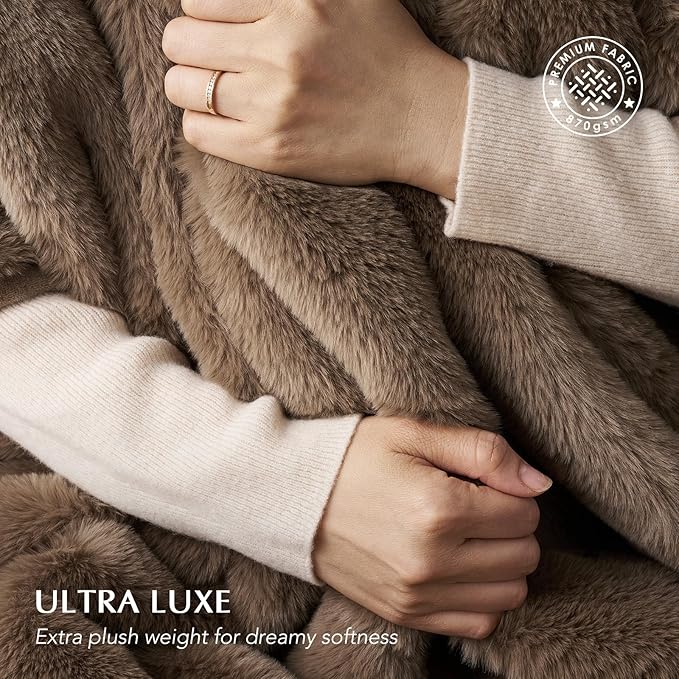EVERGRACEHOME Ultra Soft Luxury Fluffy Mink Faux Fur Throw Blanket, Thick Warm Fall Winter Blankets for Bed, Couch, Cozy Plush Reversible Blanket for Chair, Sofa (Natural Tan, 50"x60")