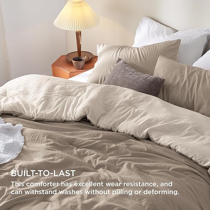 Bedsure Twin/Twin XL Comforter Set, Reversible Khaki Soft Prewashed Bedding for All Seasons, 2 Pieces Warm Down Alternative Bed Set, 1 Lightweight Comforter (68"x88") and 1 Pillowcase