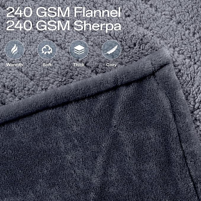 Heated Blanket Electric Full Size with 8 Heat Levels & 10 Time Settings, Heating Blanket with Flannel & Sherpa for Bed, Full Body, Couch, Home Office Use, Machine Washable, Warm Gift (Grey 72"x84")