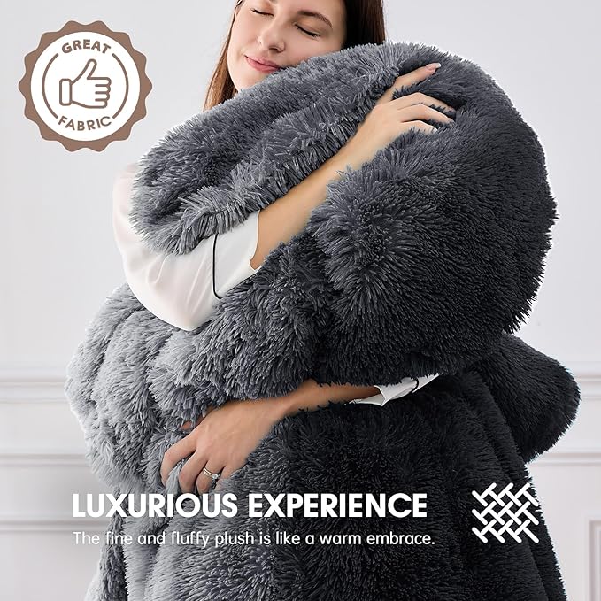 Heated Electric Blanket Queen–Faux Fur with Soft Thick SherpaWarm Winter Birthday Gifts for Women Grandma,Dual Control,10 Heat Settings,5 Time Settings, 84x90, Midnight Black