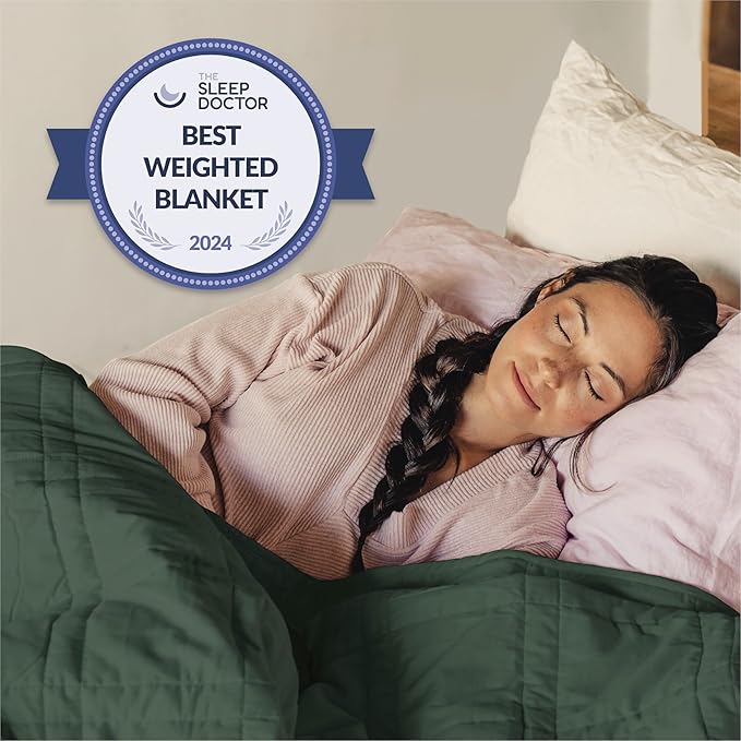 Baloo Weighted Blanket for Adults 12 lb Throw (Spruce Green, 42"x72") | Cool & 100% Cotton | Machine Washable & Dryer Safe | Glass Microbead Fill