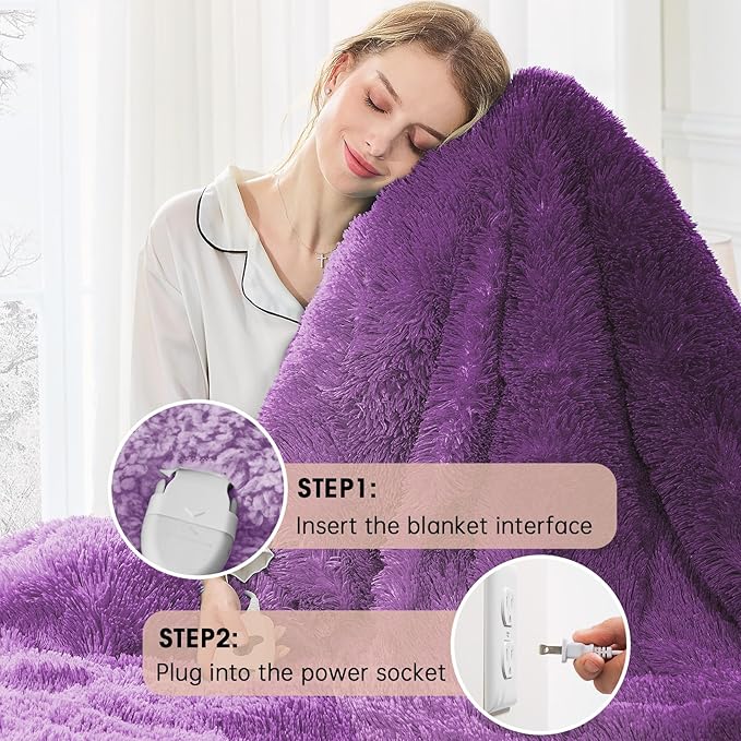 Heated Electric Blanket Throw,Warm Winter Birthday Gifts for Women Her Grandma-Faux Fur with Soft Sherpa,10 Heat Settings,5 Time Settings with Fast Heating, 50x60, Mystic Purple