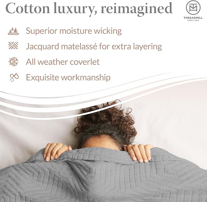 Threadmill Luxury Cotton Blankets for Twin Size Bed | All-Season 100% Cotton Twin Blanket for Bed | Aster Jacquard Lightweight, Soft & Cozy Coverlet, 350GSM, 68 x 90 inches | Scottish Grey