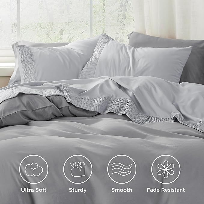 Bedsure Queen Sheet Set - 4 Pieces Soft Queen Size Sheets - Breathable & Cooling - Hotel Luxury - Easy Care Polyester Microfiber Bedding for Women, Men, Light Grey
