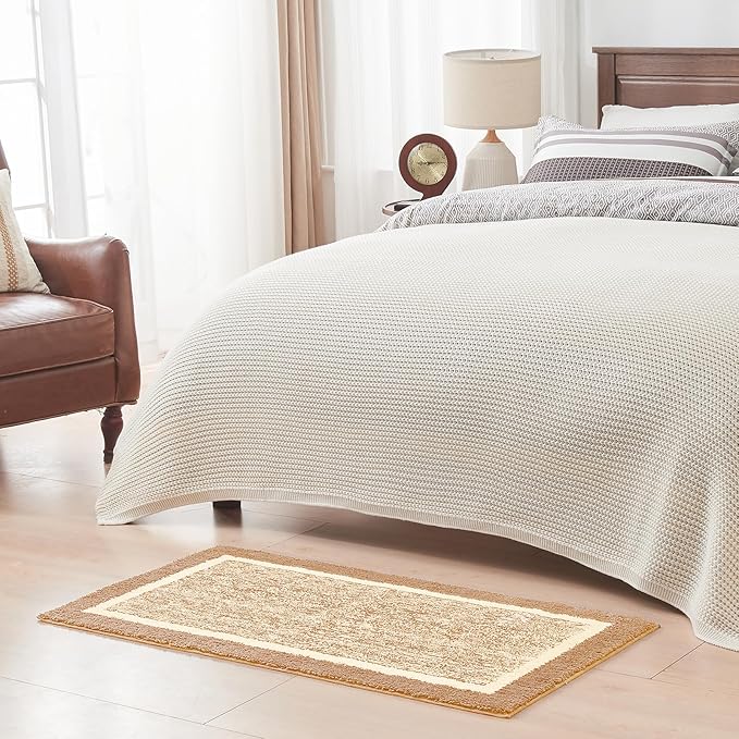 CozeCube Bath mats for Bathroom Non Slip, Fluffy Absorbent Microfiber Bath mat Washable, Aesthetic Bathroom Rugs, Long Beige Bath mat, Beige, 47" x 24"