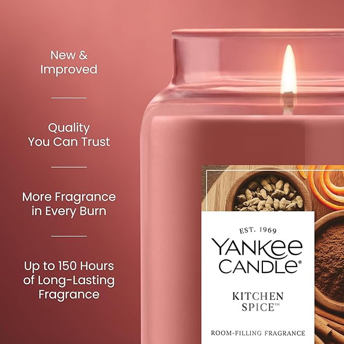 Yankee Candle Kitchen Spice, Fall Scented Candle, 22oz Large Jar with up to 150 Hour Burn Time