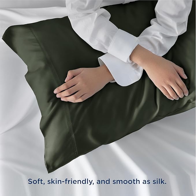 Bedsure King Size Pillow Cases Set of 2, Cooling Pillow Cases King, Rayon Derived from Bamboo Olive Green Pillowcases, Breathable & Silky Soft Bedding Pillow Cover with Envelope Closure, 20x36 Inches