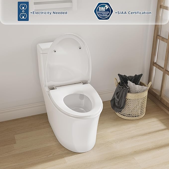 iliD Heated Toilet Seat, Elongated Seat, Three Levels of 90°F, 95°F,100°F, 3D Curved, Lid and Seat Soft Close, Light-sensitive Night Light, IPX4