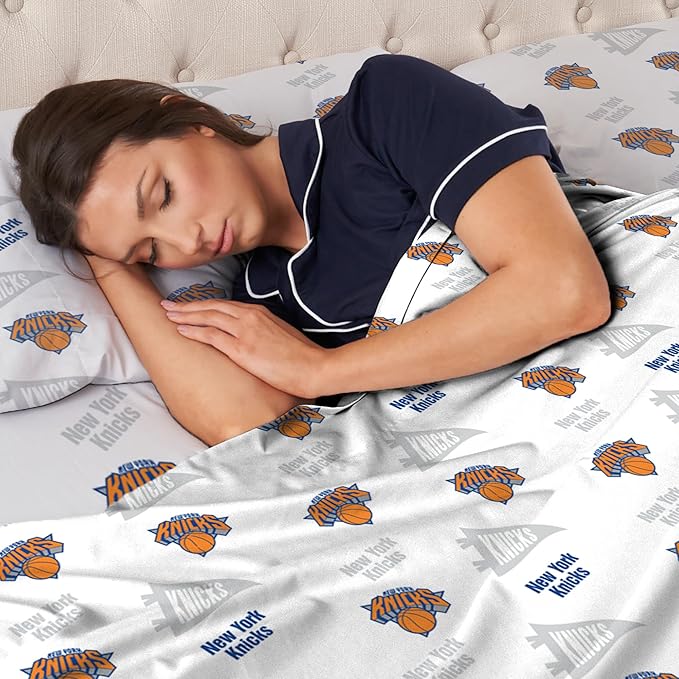 Northwest Officially Licensed New York Knicks NBA Twin Size Sheet Set – Soft Team Logo Bedding for Dorms, Bedrooms, Fan Caves & Game Day Style
