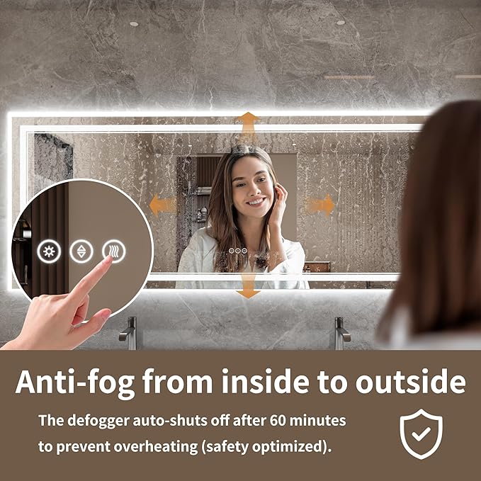 Bathroom Mirror with Lights 32"X84" with Front Light and Backlit, Tempered Glass, Wall Mount Horizontal/Vertical, Stepless Dimmable, 3 Colors, Anti Fog, Bathroom Memory LED Mirror