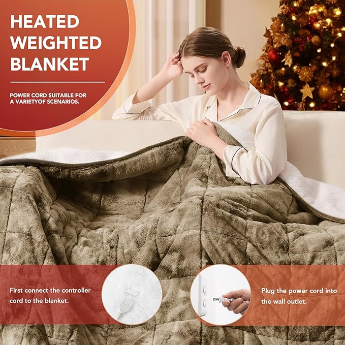 Homemate Heated Weighted Blanket for Adults - 72"x84" 20lbs Electric Throw Fast Heating Heavy Blanket 1/2/4/6/8 Hour Auto Off 10 Heat Levels Over-Heat Protection Luxury Faux Fur Sherpa