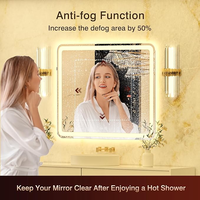 24x36 LED Mirror for Bathroom, Lighted Mirror for Bathroom Wall with Frontlit & Backlit, Stepless Dimmable, Anti-Fog, 3 Colors Temperature, Modern LED Vanity Mirror