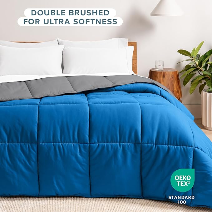 Bare Home Full Comforter - Reversible Colors - Goose Down Alternative - Ultra-Soft - Premium 1800 Series - All Season Warmth - Bedding Comforter (Full, Grey/Medium Blue)