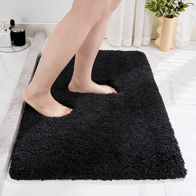 Black Bathroom Rug 24x36 Non Slip Fluffy Bath Mat for Bathroom Floor Washable Plush Luxury Bath Rug for Tub Soft Shaggy Shower Sink Mat