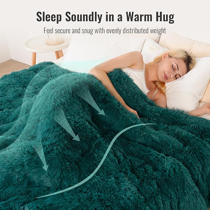 Uttermara Weighted Blanket Queen Size 15 Pounds for Adults, Sherpa Faux Fur Heavy Blanket for Couch Bed, Soft Plush Fleece & Cozy Sherpa Reverse, Luxury Long Fur Throw Blankets, 60"x80", Forest Green