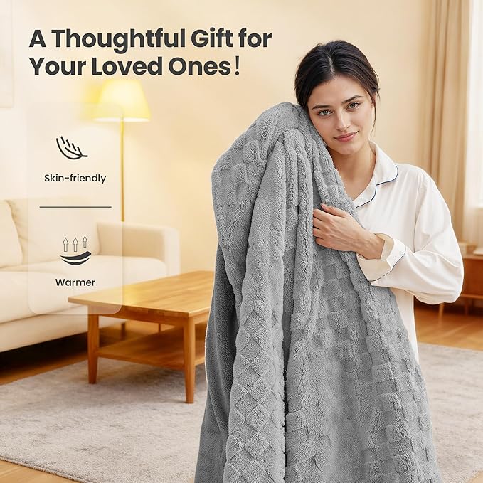 Heated Blanket 50x60 Inch Electric Blanket Throw Blanket with 6 Heat Settings and 1-4H Auto Off Timer, Machine Washable Soft Flannel Fleece for Couches, Beds Office (Grey)