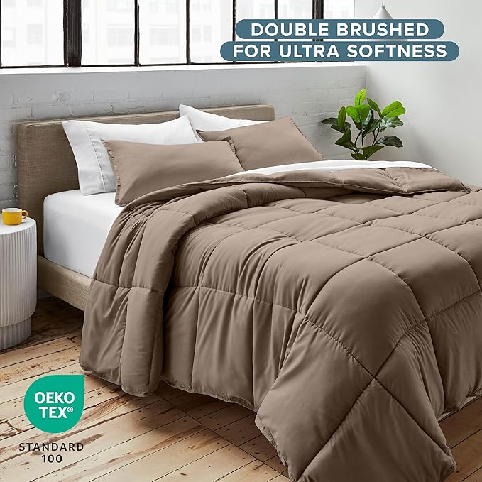 Bare Home Comforter Set - Size - Ultra-Soft - Goose Down Alternative - Premium 1800 Series - All Season Warmth (King/Cal King, Taupe)