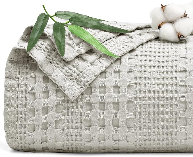 PHF Cooling Waffle Blanket California King Size, Lightweight 60% Rayon Derived from Bamboo & 40% Cotton Breathable Blanket for Hot Sleepers, Soft and Luxury for Bed Couch and Sofa, 110"x96", Grey