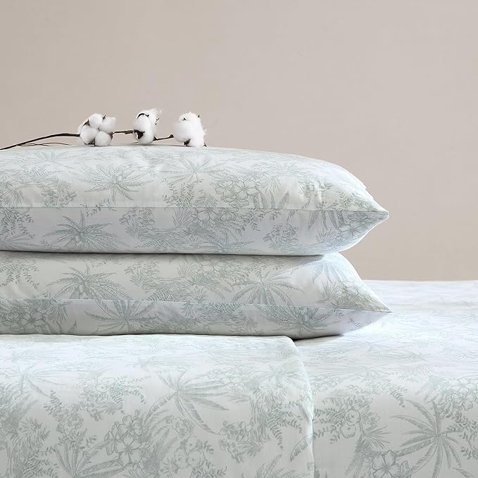Tommy Bahama - King Sheets, Cotton Percale Bedding Set, Crisp & Cool, Stylish Bedding Set (Pen and Ink Palm Green, King)