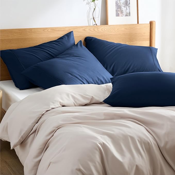 Bedsure King Size Pillow Cases Set of 4 - Navy Brushed Microfiber Pillowcases 4 Pack, Super Soft Pillowcase, Pillow Case Cover with Envelope Closure, Wrinkle, Fade and Stain Resistant, 20x36 Inches