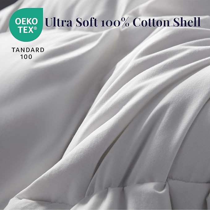 Ubauba Goose Feather Down Fiber Comforter California King Size - 100% Cotton Duvet Insert - Hotel Luxury Fluffy Bedding Comforter - All Season Medium Warmth Cal King 104 x 96 Inch White