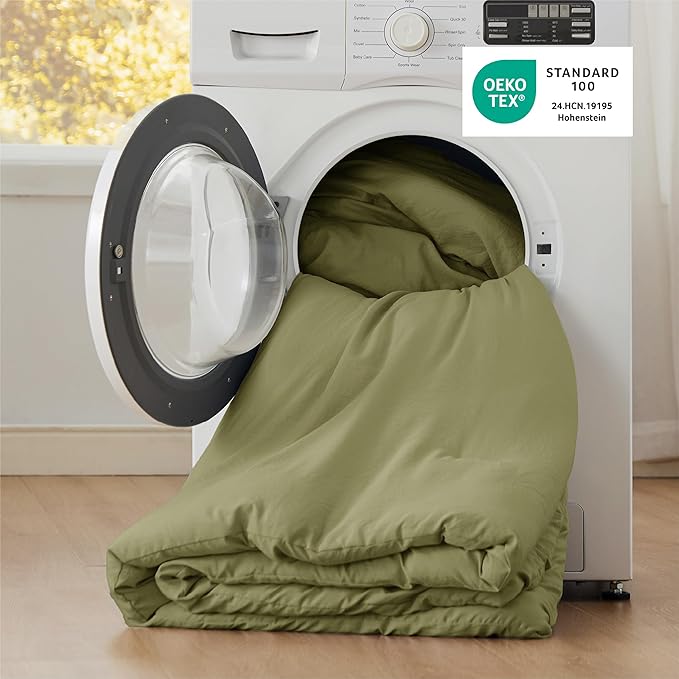 Bedsure King Size Comforter Set, Olive Green Soft Prewashed Bedding for All Seasons, 3 Pieces GentleSoft™ Warm Down Alternative Bed Set, 1 Lightweight Comforter (104"x90") and 2 Pillowcases (20"x36")
