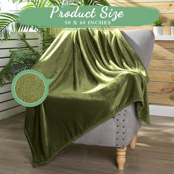 Tinideya 6 Pcs Flannel Fleece Throw Blanket Bulk 50 x 60 Inch Soft Fleece Blanket Warm Throw Blanket Coral Blankets for Couch Sofa Home Wedding Gifts Season (Army Green)