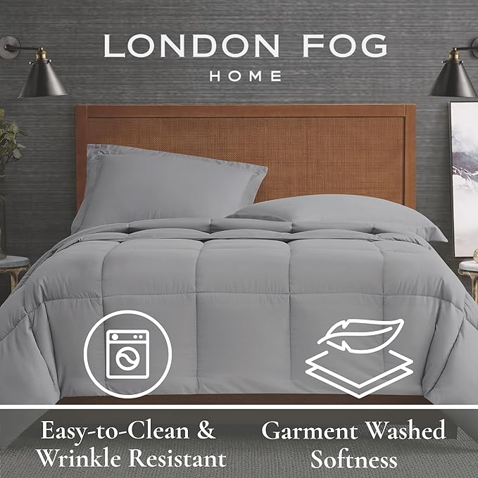 London Fog Garment Washed Solid Comforter Set Blue Microfiber 2-Piece Twin XL Comforter Set, Solid Themed, Adult and Teen, Oeko-TEX Certified