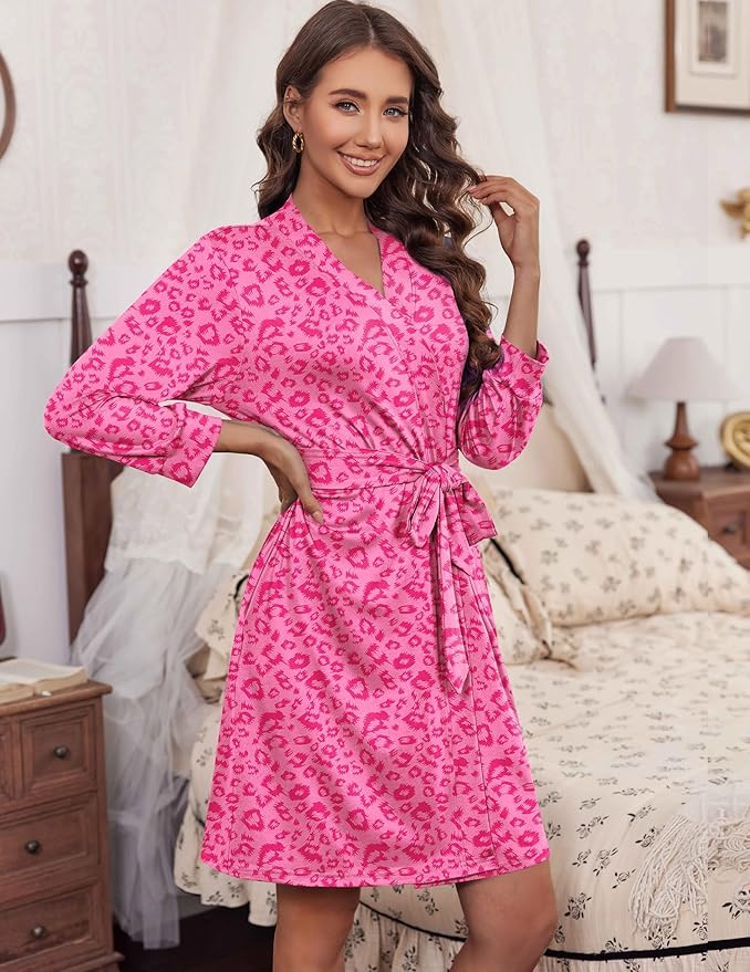 HOTOUCH Womens Robe Lightweight Short Knit Bathrobe Soft Ladies Sleepwear with Pockets