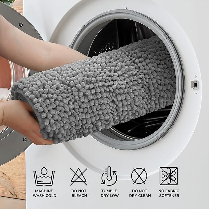 Bcoimo 36"×24" Chenille Bath Mat – Non-Slip with Backing Bath Rug Ultra-Absorbent and Machine Washable Bathroom Mat Quick-Dry Design. Ideal for Bathroom and Tub Areas