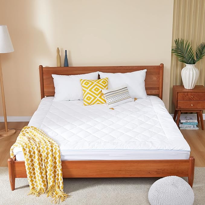 Queen Mattress Pad Cotton Mattress Pad Cover Quilted Mattress Cover 18-22" Deep Pocket Mattress Protector Queen Size Thin Down Alternative Filling Noiseless & Breathable