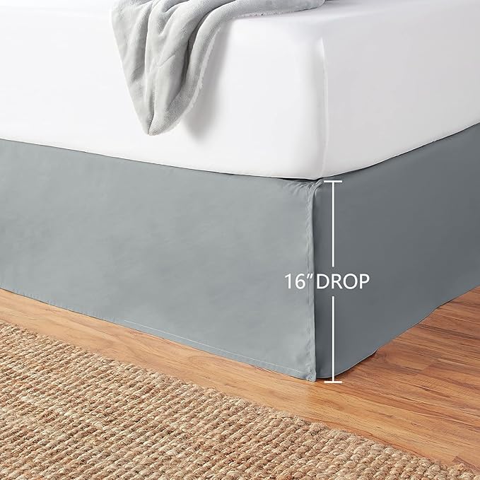 Amazon Basics Lightweight Pleated Bed Skirt, Queen, Dark Grey, Solid