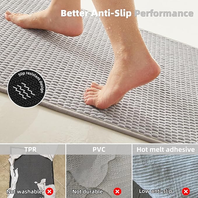 Bathroom Rugs Non Slip Washable, Super Absorbent Thin Bath Mat Small Quick Dry Low Pile Bathroom Rug, Light Grey 16"x24"